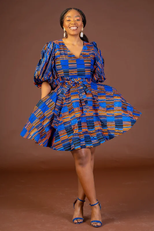 Studded Dresses for Statement -Jiji Ankara Midi Dress | Blue African Print