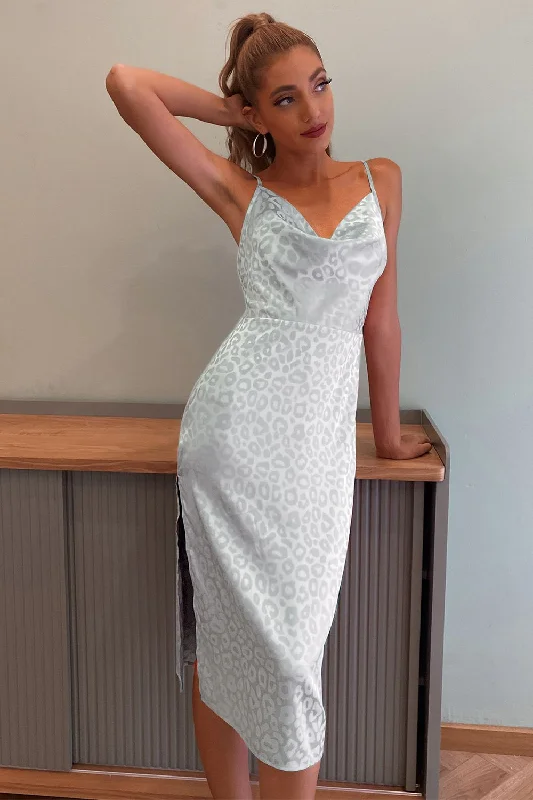 Zippered Dresses for Convenience -Grey Leopard Cocktail Dress