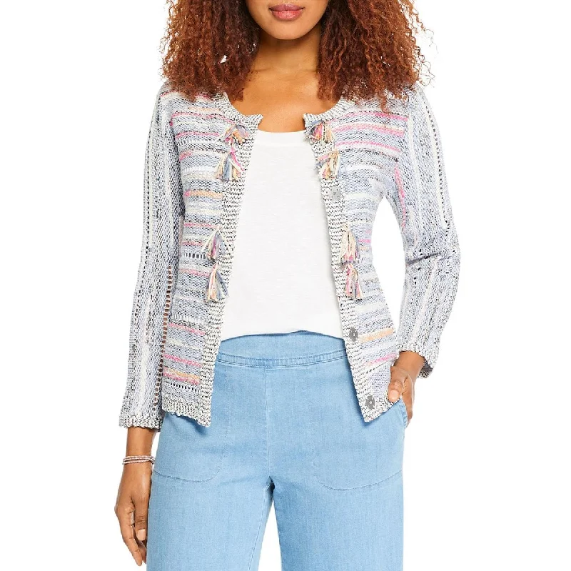 Round - neck cardigan for a cute appearance -Nic + Zoe Womens Taffy Cardigan Tassels Jacket