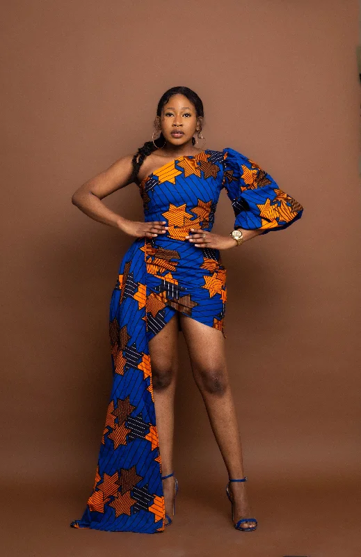 Work Dresses for Professional -Funke Ankara Short Mini Dress | Yellow and Orange African Tribal Print