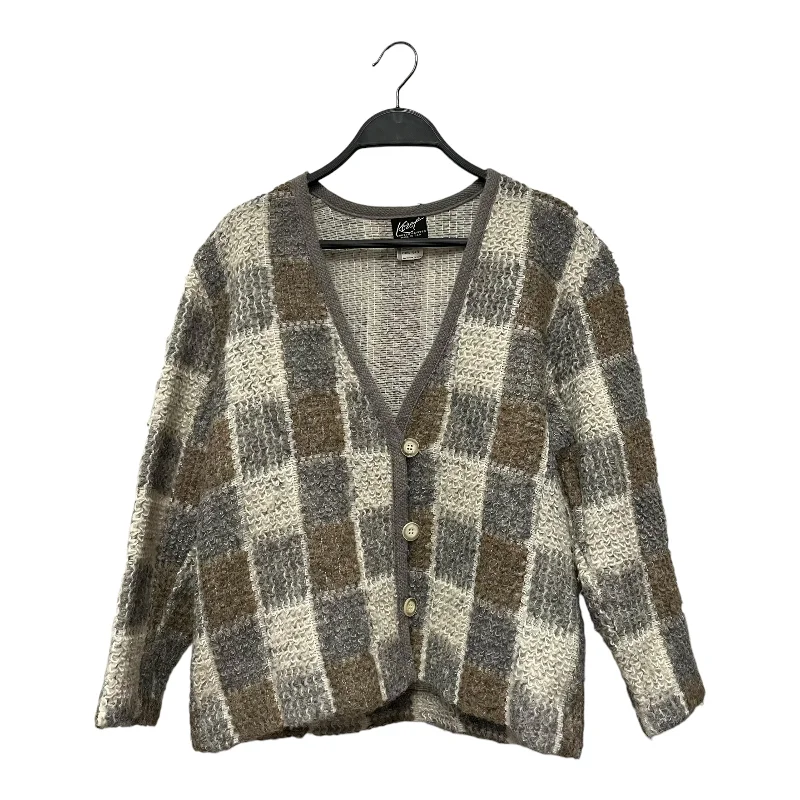 Long - sleeve cardigan for cold weather -Vintage/Cardigan/S/Plaid/Mohair/GRY/