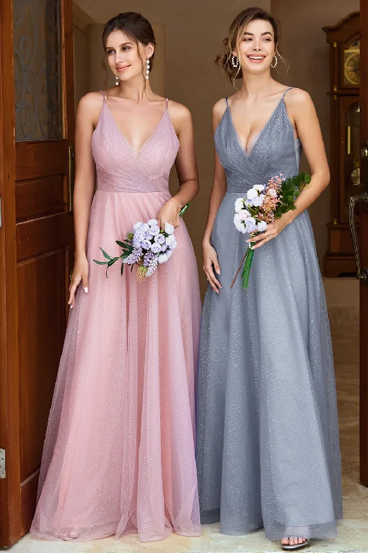 Sleeveless Dresses for Coolness -A Line Spaghetti Straps Grey Pink Bridesmaid Dress