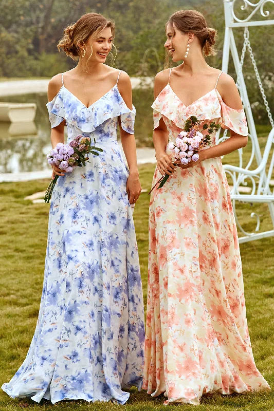 Faux Leather Dresses for Affordable -Print Blush Bridesmaid Dress with Ruffle