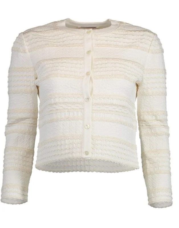 Cable - knit cardigan with classic patterns -Textured Cropped Cardigan