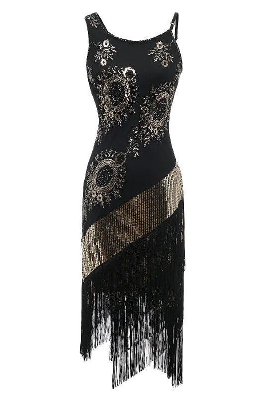 Fringed Dresses for Edgy -Black Fringe Seuqins Gatsby Dress