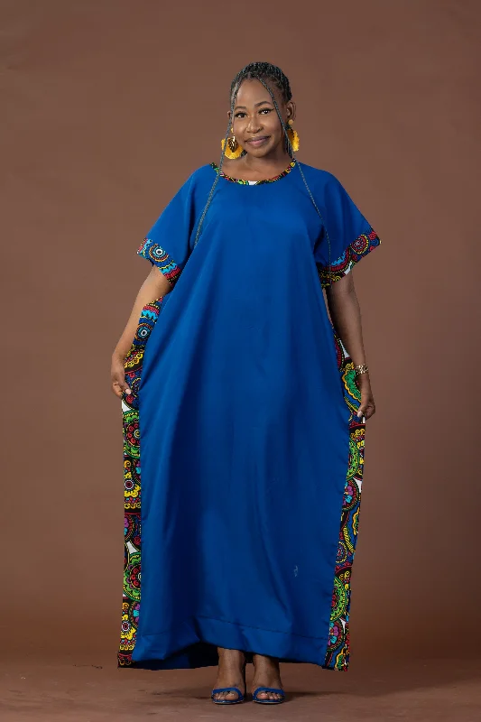 Christmas Dresses for Holiday -Ginika Maxi Dress | Blue and Ankara African Print