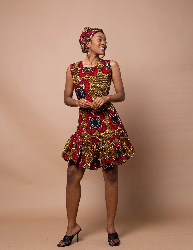 Brown Dresses for Earthy -Dorothy Ankara Midi Dress | Red and Gold African Print