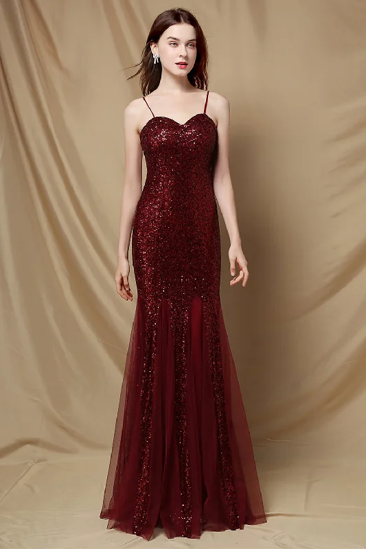 African Dresses with Culture -Burgundy Mermaid Sequins Party Dress