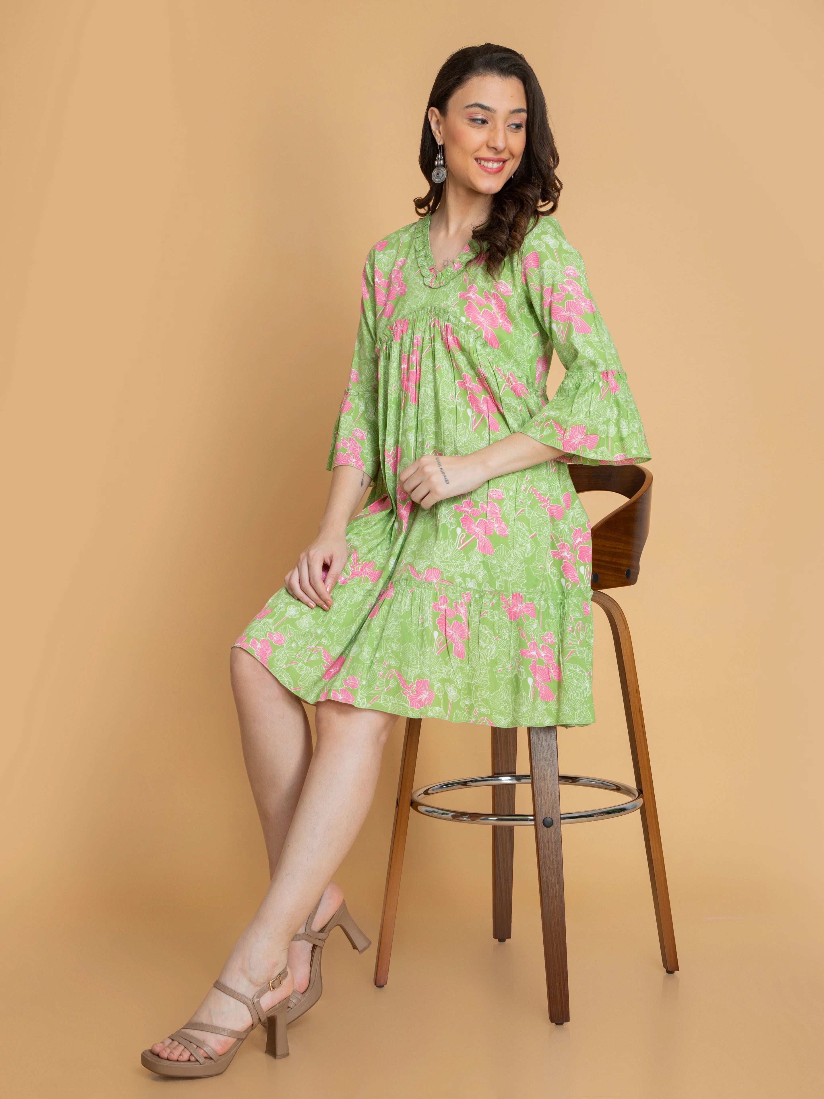 Minimalist Dresses for Simplicity -SUTI WOMEN RAYON PRINTED TIERED DRESS