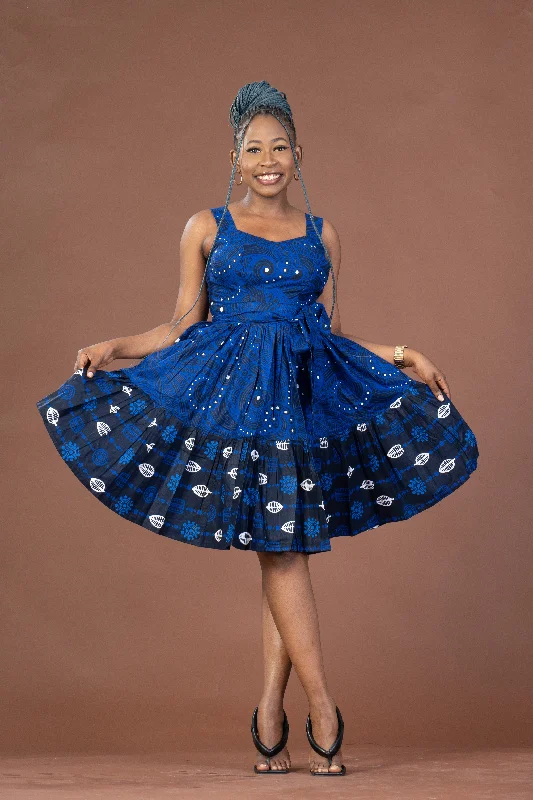 Ball Gown Dresses for Glamour -Brooke Ankara Midi Dress | Blue African Print