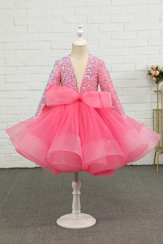 Birthday Dresses for Celebration -Fuchsia Tulle Sequins Flower Girl Dress