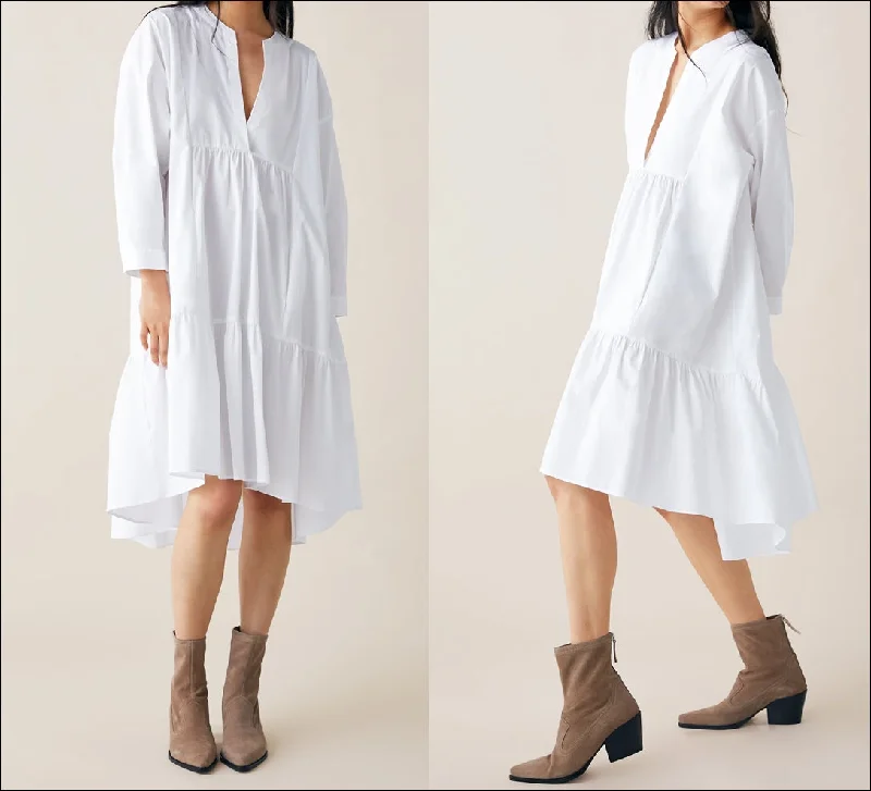 Graduation Dresses for Milestone -LONG POPLIN DRESS / Asymmetric Hem