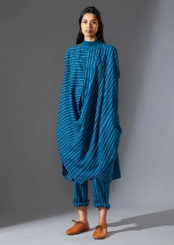 Hippie Dresses with Beads -Cotton Cowl Dress-blue