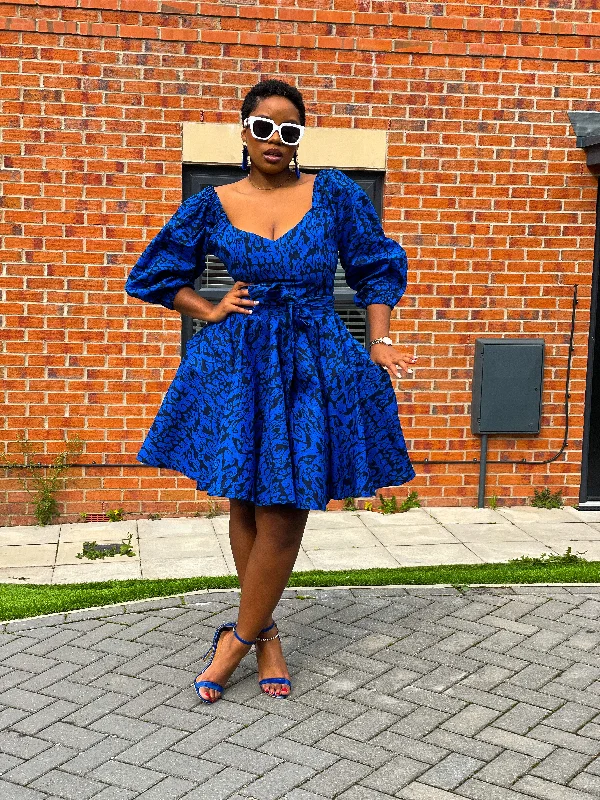 Cocktail Dresses for Party Time -Bianca Ankara Midi Dress | Blue African Print