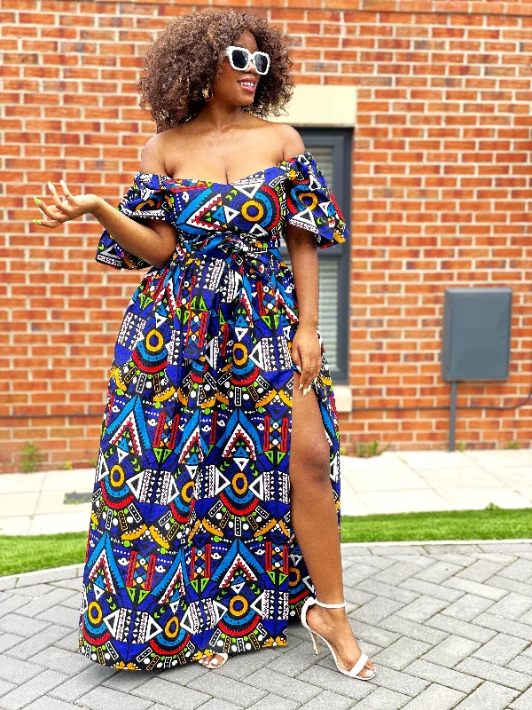 Minimalist Dresses for Simplicity -Apphia Ankara Maxi Dress | Blue Multicoloured African Tribal Print