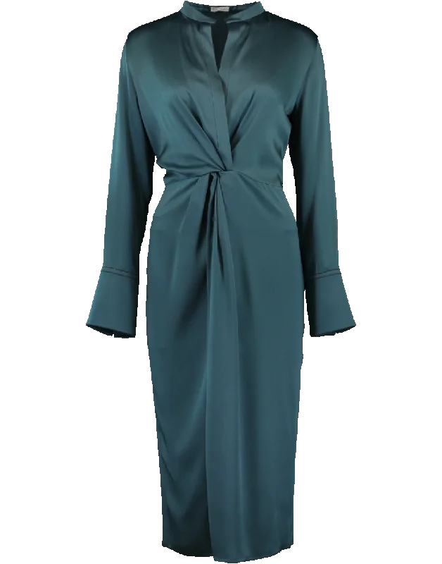 A-line Dresses for Flattering -Silk Middle Knot Dress