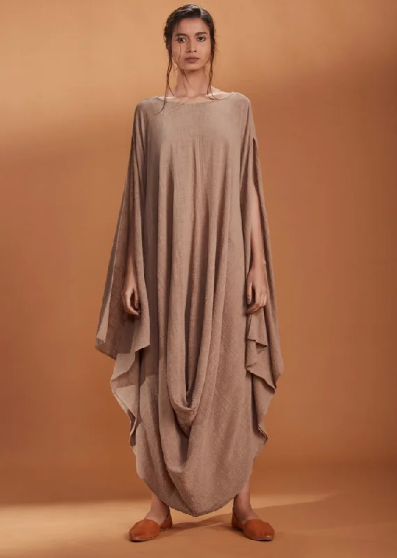 Tie-up Dresses for Decorative -Cowl dress Kaftan style - Brown