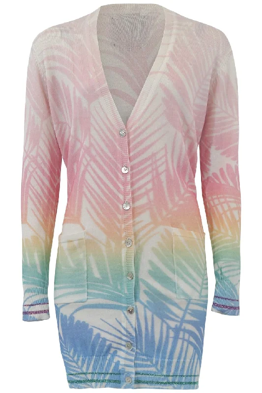 Ribbed - knit cardigan for a snug fit -Beach Fade Palms Cardigan