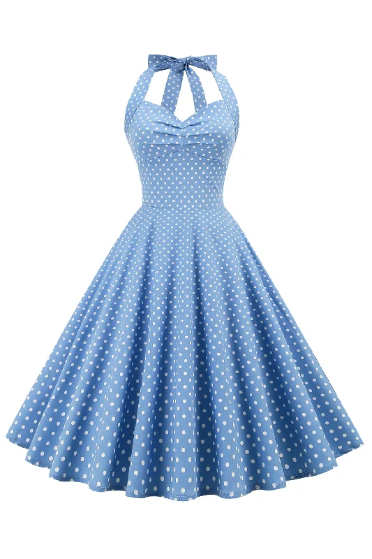 Beaded Dresses for Glamour -Retro Polka Dots Halter Open Back Dress