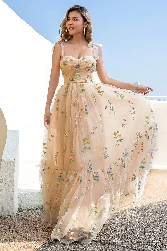 Abstract Dresses for Creative -A Line Spaghetti Straps Champagne Prom Dress with Appliques