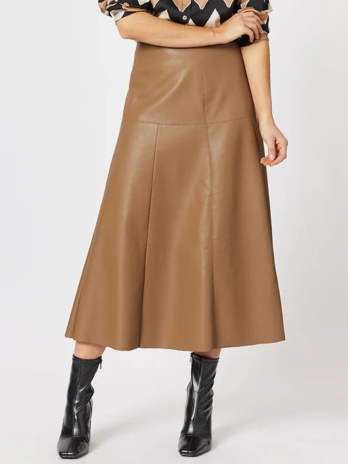 Midi pencil skirts for polished business attire -Brooke Vegan Leather Skirt - Coffee