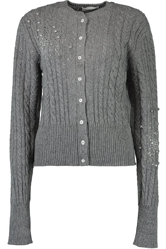 Fitted cardigan to show off curves -Button Up Crystal Cardigan