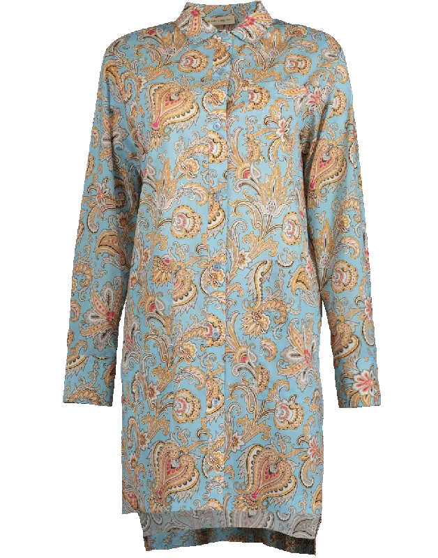 Evening Dresses for Formal Events -Paisley Print Beach Shirt Dress