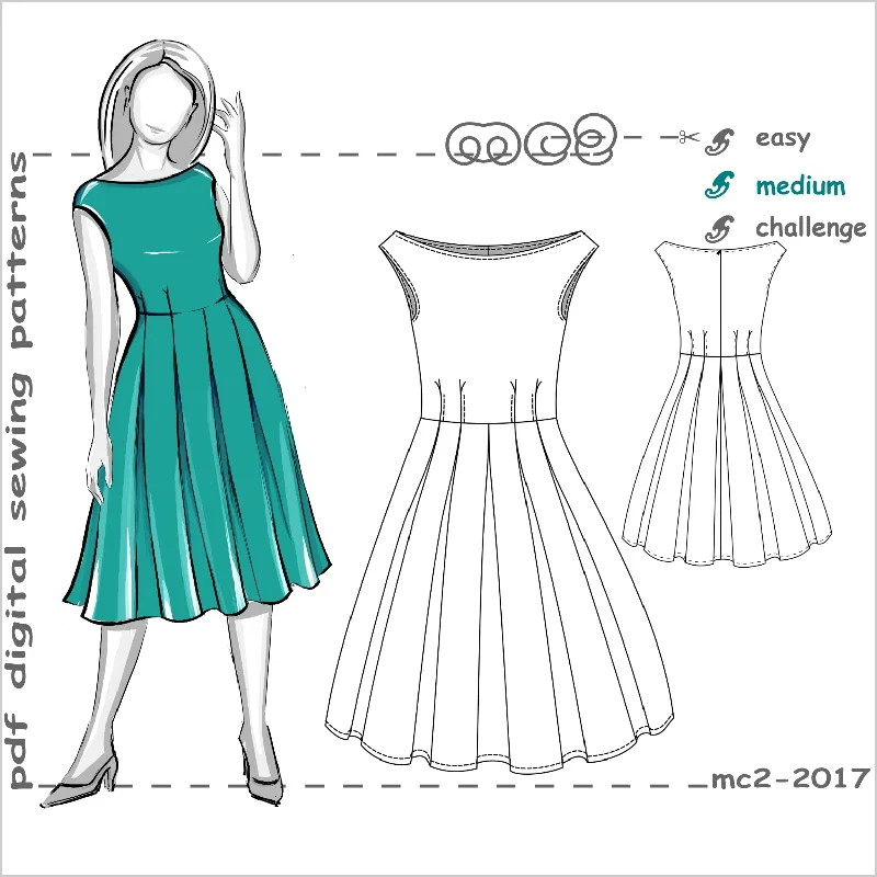 Capri Dresses for Playful -Off-Shoulder Retro-style Dress with Pleated Skirt