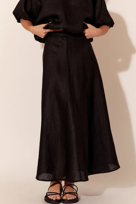 High-waisted skirts for slimming chic style -Lena Linen Skirt - Black