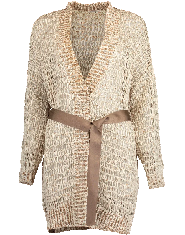 Valentine's - Day cardigan for a romantic look -Woven Wax Cotton Belted Open Cardigan