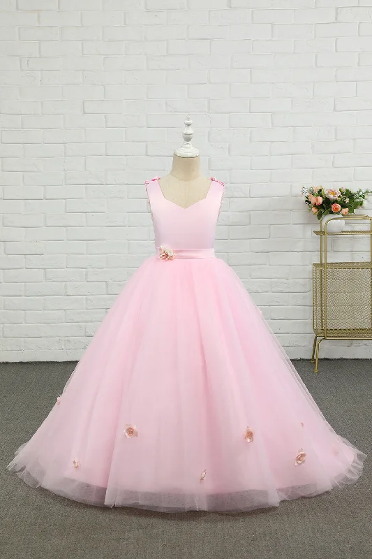 Shift Dresses for Simple Look -Pink Floor Length Flower Girl Dress