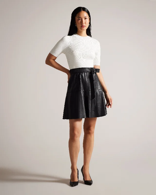 White Dresses for Pure Look -Oliyia Short Sleeve A Line Mini Dress Black