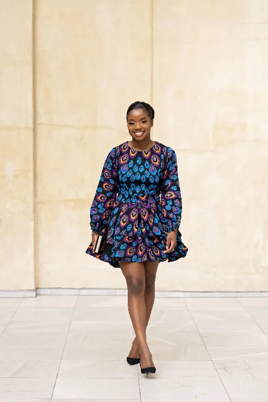 Wool Dresses for Warmth -Amina Ankara Mini Dress | Blue and Purple African Print