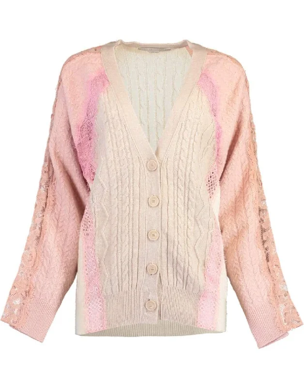 Fashion - show cardigan for a trendy statement -Floral Lace Cable Knit Cardigan