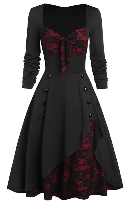 Polyester Dresses for Durable -Black and Burgundy Vintage Halloween Dress