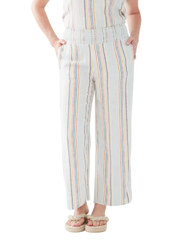 Retro-inspired tight trousers for men with a high-waisted fit and 80s vibe -Beachy Stripe Pull On Pant In Multi