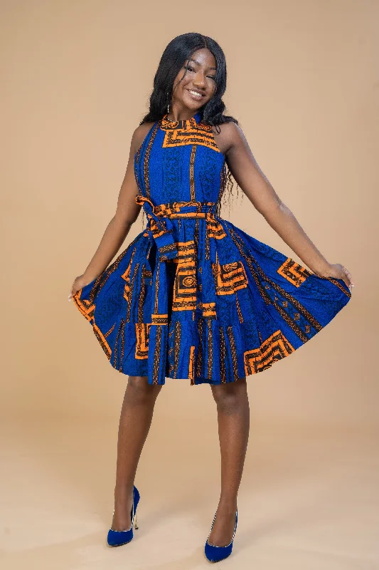 Cocktail Dresses for Party Time -Zaria Ankara Sleeveless Dress | Blue African Print