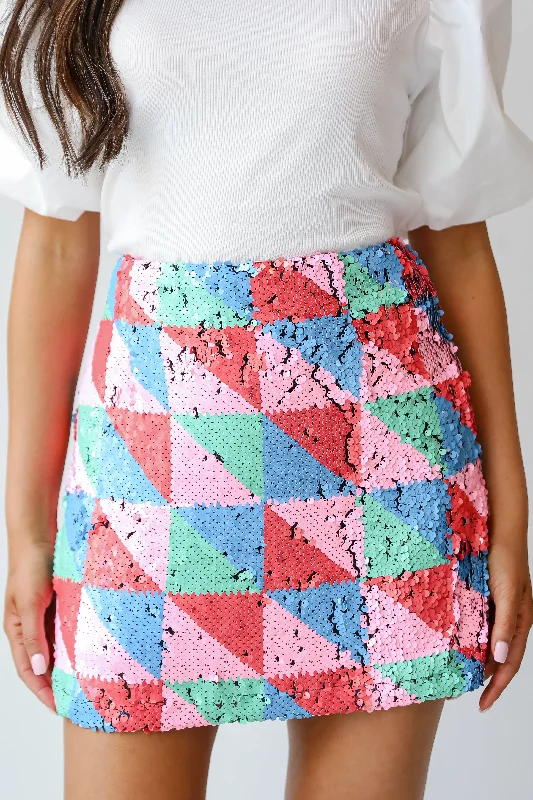 Stretchy skirts for all-day wear comfort -FINAL SALE - Glittering Event Multi Sequin Mini Skirt