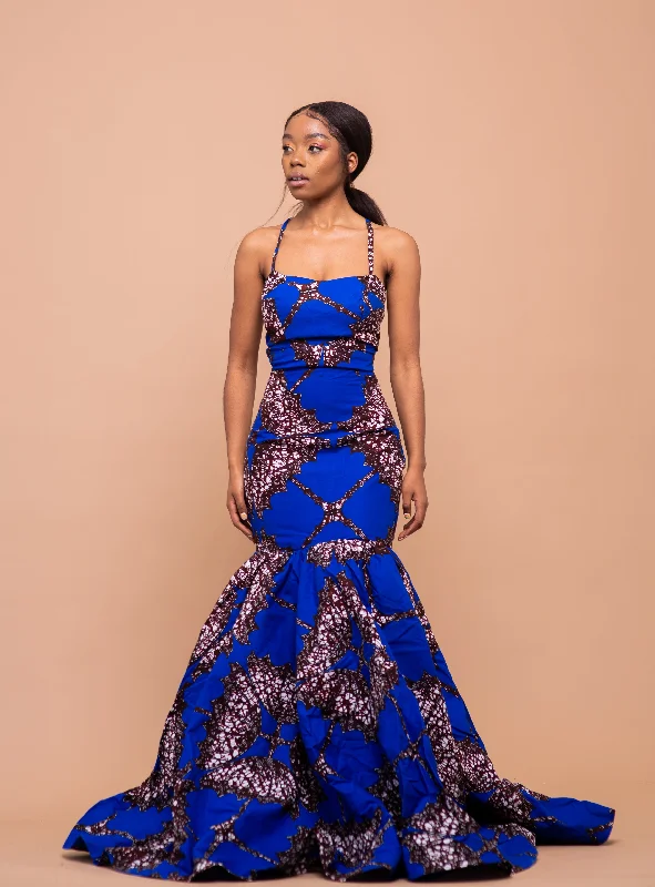 Tie-up Dresses for Decorative -Ruby Ankara Maxi Dress | Blue Maxi Dress