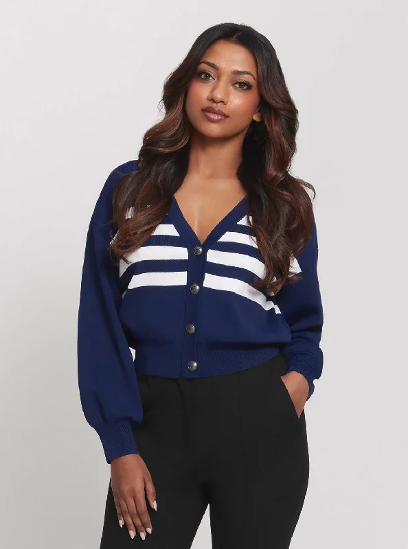 Neon - cardigan for a bold and eye - catching look -Navy Stripe Rachel Knit Cardigan