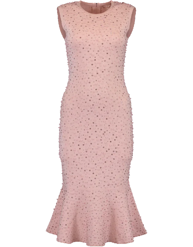 Midi Dresses for Versatile Wear -Pearl Crystal Sheath Dress