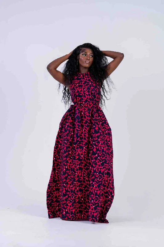 Sundress Dresses for Sunny -Mfoniso Ankara Maxi Dress | Pink and Blue African Print