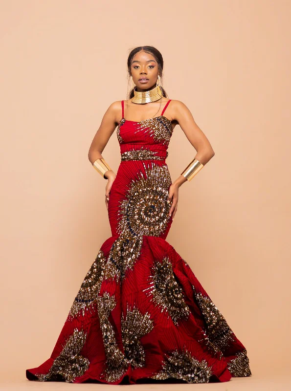 Indian Dresses with Intricacy -Raina Maxi Ankara Dress | Red African Print