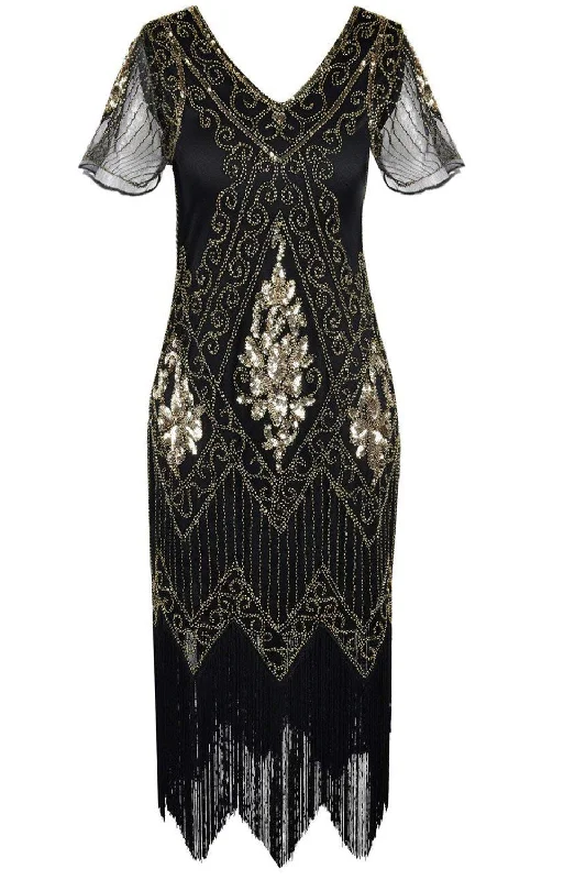 Wedding Dresses for Bridal Look -V Neck Black 1920s Flapper Dress