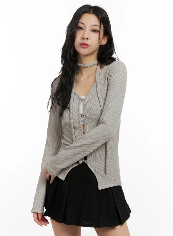 Family - gathering cardigan for a cozy atmosphere -Buttoned V-Neck Slim-Fit Cardigan CN416