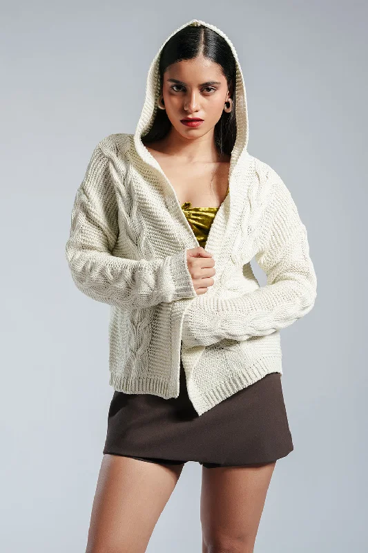 Cycling - cardigan for a sporty look -Snow Kissed White Knit Cardigan