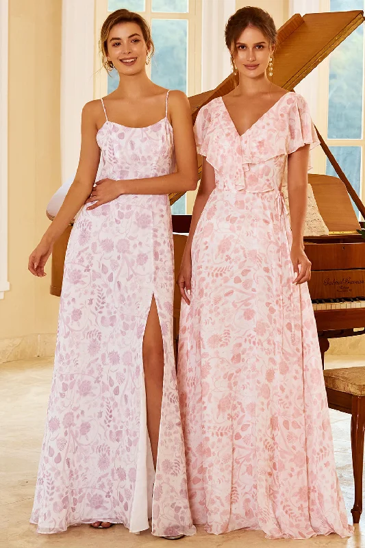 Denim Dresses for Casual Style -Blush Flower Print Bridesmaid Dress