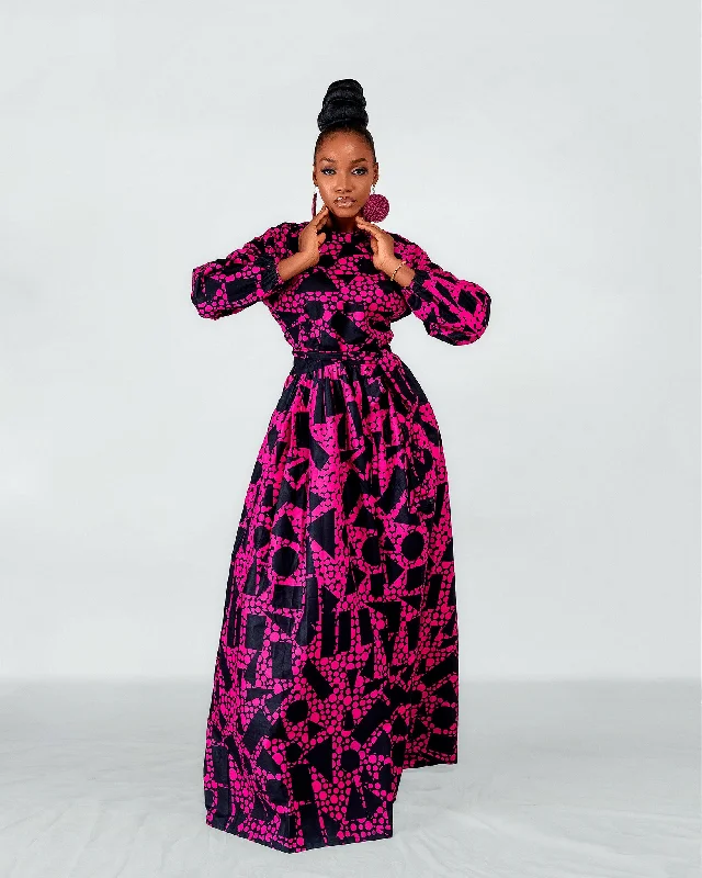 Sundress Dresses for Sunny -Royalty Ankara Maxi Dress | Pink and Black African Print