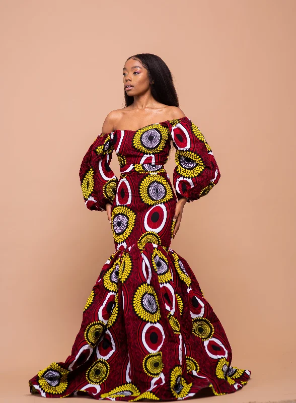 Striped Dresses for Fashionable -Hannah Ankara Maxi Dress | Red and Yellow African Print