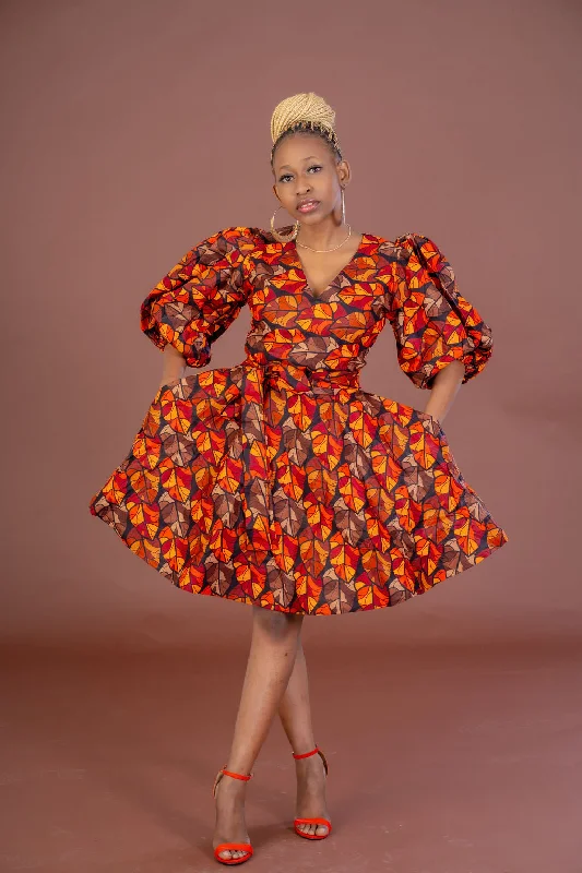 Modern Dresses for Trendy -Joke Ankara Midi Dress | Brown and Orange African Print